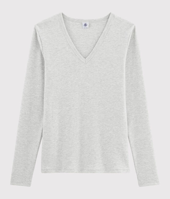 Camiseta de cuello de pico emblemática de algodón de mujer gris BELUGA CHINE