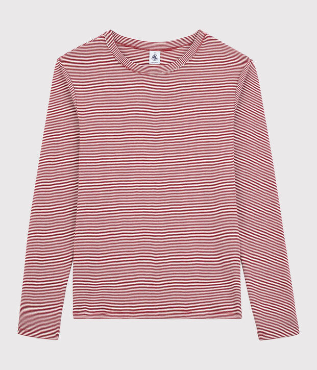 Camiseta de cuello redondo emblem&aacute;tica de algod&oacute;n a rayas de mujer rojo/blanco
