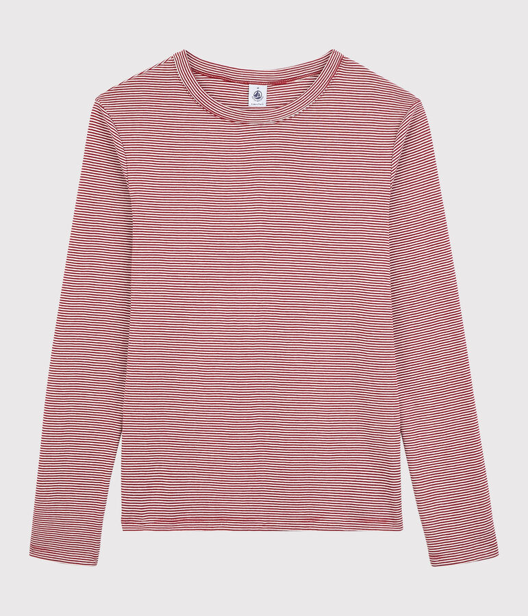 Camiseta de cuello redondo emblem&aacute;tica de algod&oacute;n a rayas de mujer rojo/blanco