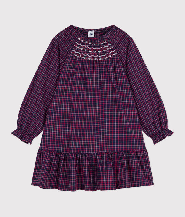 Vestido infantil de manga larga de franela a cuadros azul/multicolor