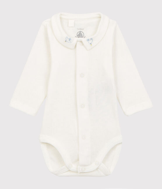 Body con cuello bordado de bebé de algodón biológico blanco MARSHMALLOW