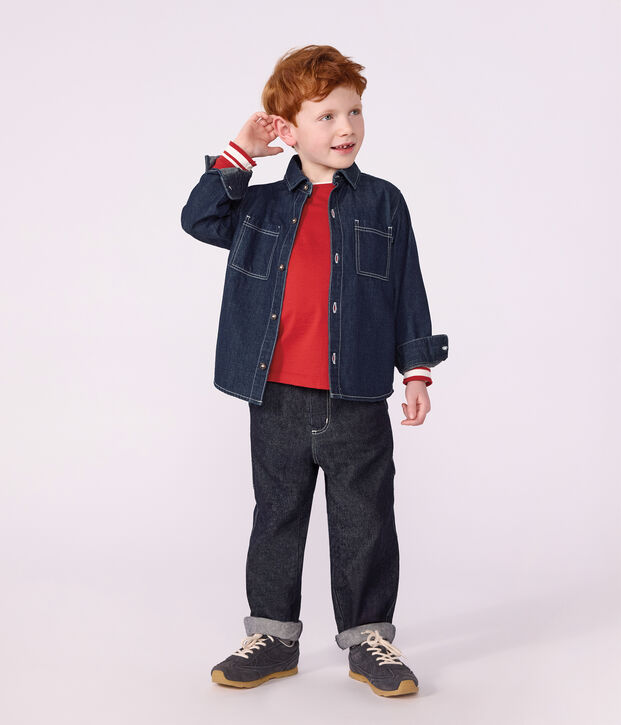 Camisa infantil denim lisa azul