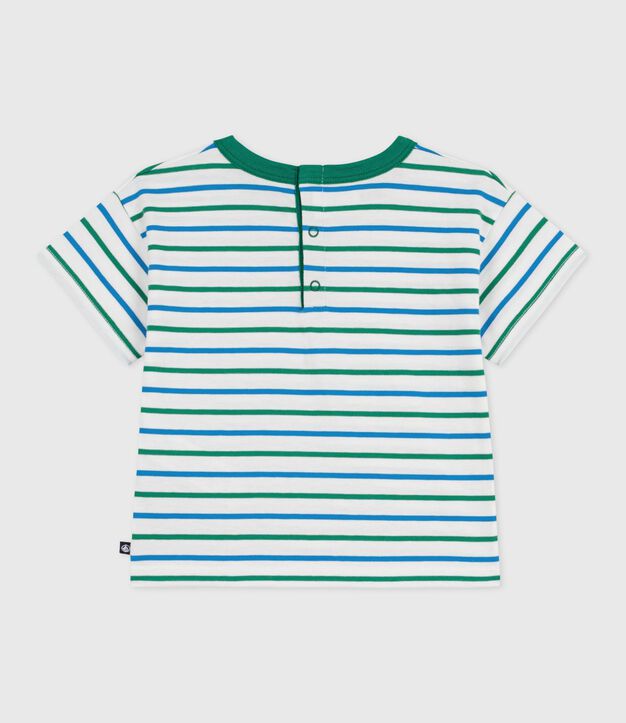 Camiseta de manga corta de algod&oacute;n a rayas para beb&eacute; blanco/multicolor