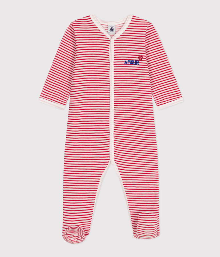 Pijama de terciopelo rom&aacute;ntico para beb&eacute; blanco/rojo
