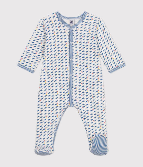 Pijama de terciopelo con estampado de cohetes para bebé blanco MARSHMALLOW/blanco MULTICO