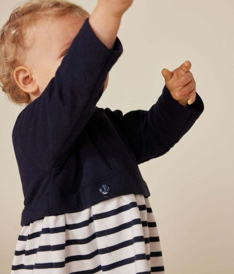 Vestido de manga larga de t&uacute;bico para beb&eacute; azul/blanco