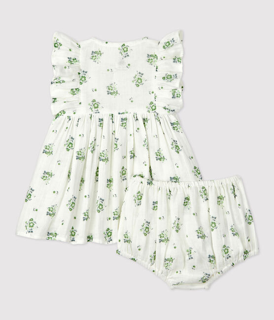 Vestido con braguita «bloomer» y estampado de flores de gasa de algodón ecológico para bebé blanco MARSHMALLOW/blanco MULTICO