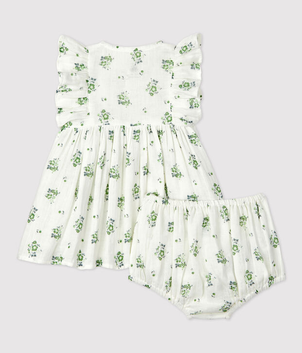 Vestido con braguita bloomer y estampado de flores de gasa de algod&oacute;n ecol&oacute;gico para beb&eacute; blanco/multicolor