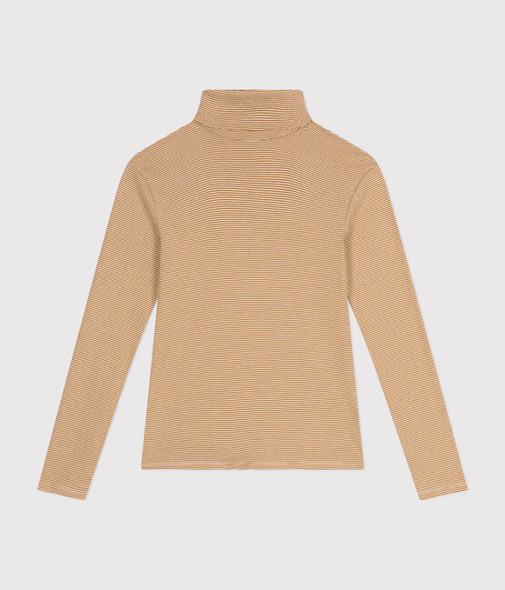 Camiseta Iconique de cuello vuelto de algodón para mujer marron CUIVRE/ MARSHMALLOW