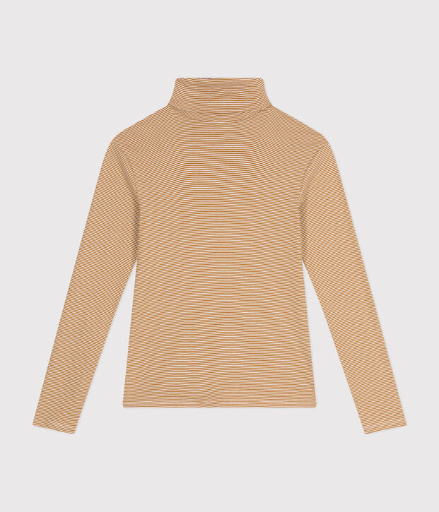 Camiseta Iconique de cuello vuelto de algod&oacute;n para mujer marron/blanco