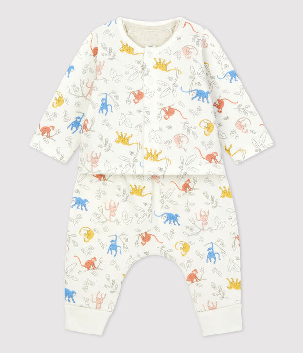 Conjunto de 3 piezas con estampado de monos de tejido t&uacute;bico ecol&oacute;gico para beb&eacute; blanco/multicolor