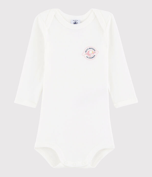 Bodi de manga larga de beb&eacute; ni&ntilde;a blanco/rosa