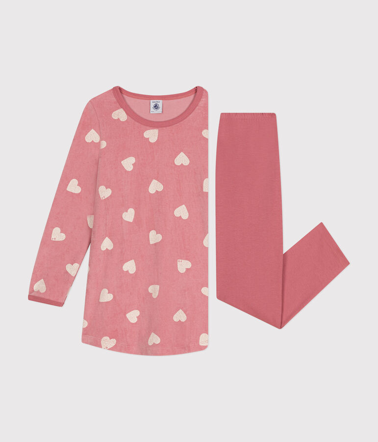 Camis&oacute;n infantil de terciopelo con estampado de corazones rosa ROSEWOOD/ MARSHMALLOW