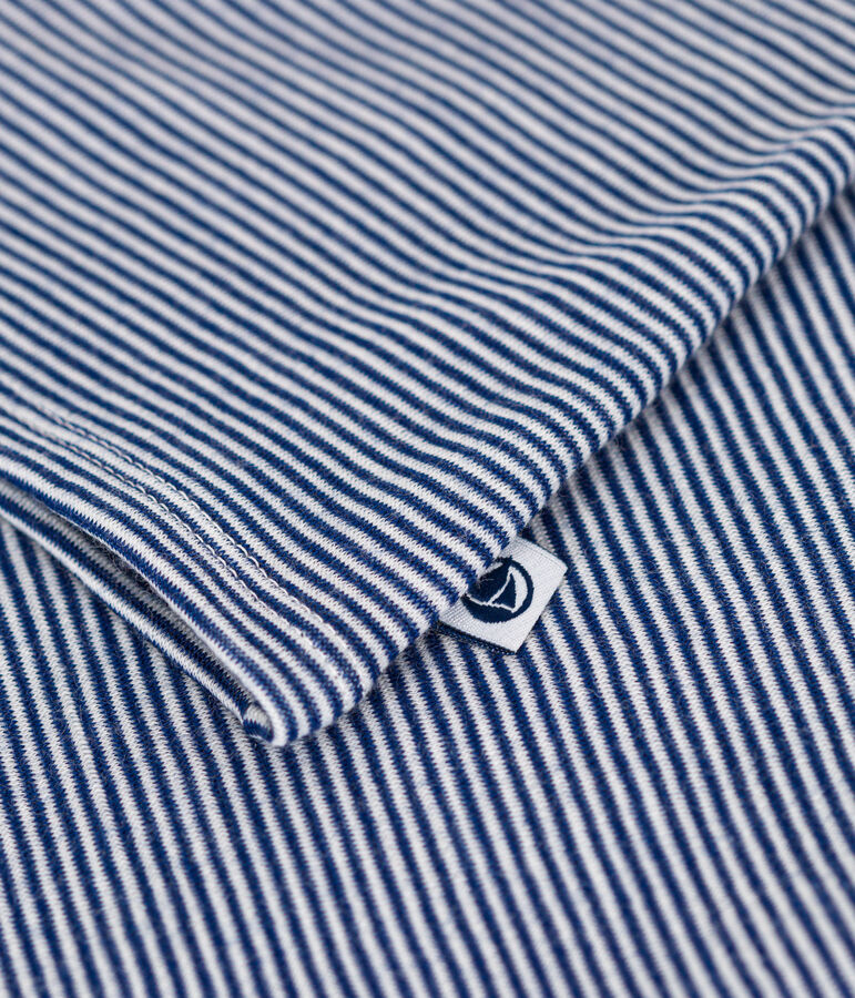 Camiseta de manga larga de lana y algod&oacute;n a rayas para mujer azul/blanco