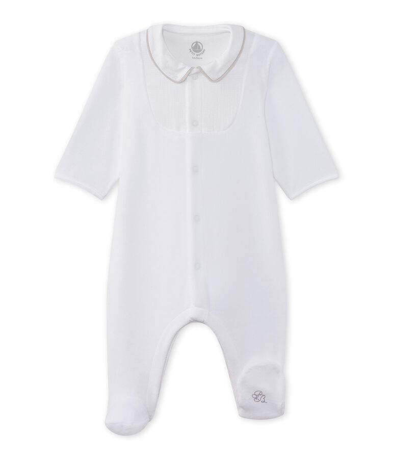 Pijama para beb&eacute; en terciopelo blanco