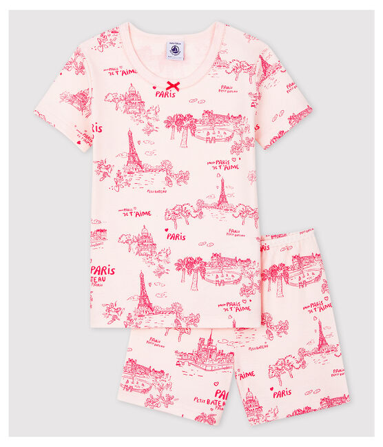 Pijama corto snugfit de tela de Jouy París de algodón de niña rosa FLEUR/rosa GROSEILLER