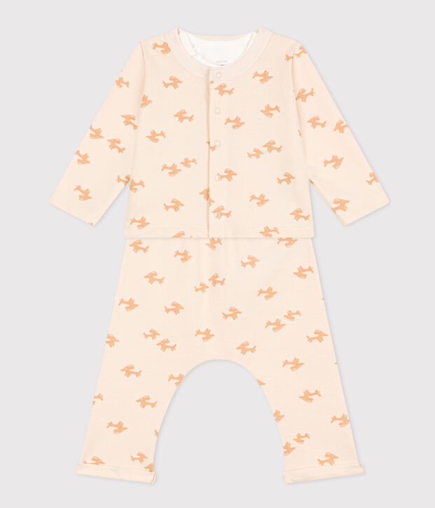 Conjunto de mulet&oacute;n estampado para beb&eacute; crudo/beige