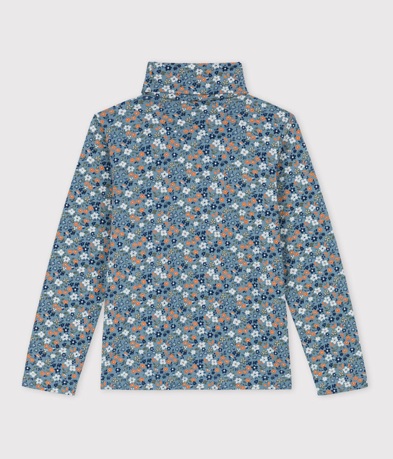 Prenda de cuello de cisne con estampado de flores de algod&oacute;n de ni&ntilde;a azul/multicolor
