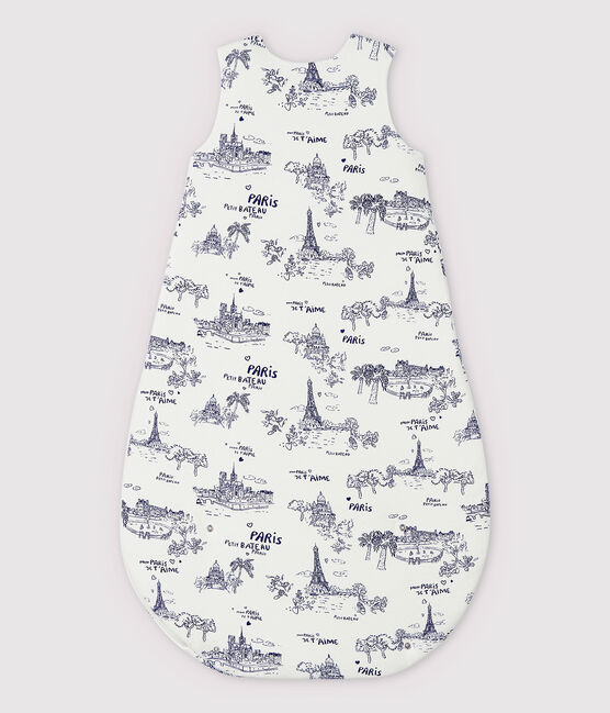 Saco de dormir en tela de Jouy Paris de bebé de algodón blanco MARSHMALLOW/azul MEDIEVAL
