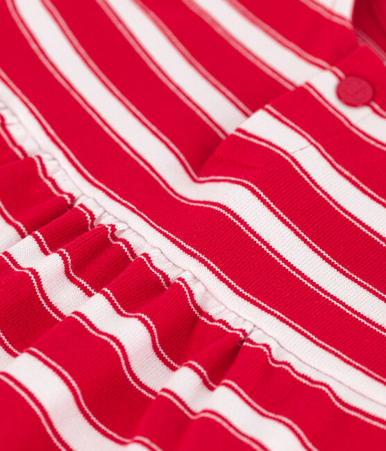 Vestido de manga corta de punto grueso a rayas para bebé rojo PEPS/blanco MARSHMALLOW