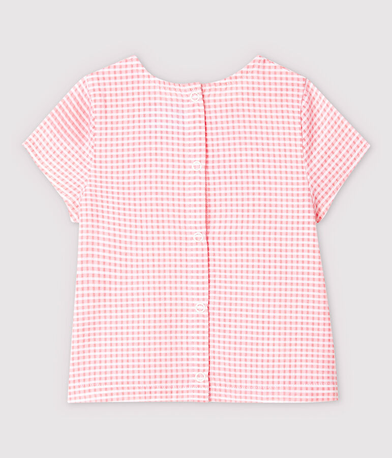 Blusa de manga corta de popelina de beb&eacute; ni&ntilde;a rosa/blanco