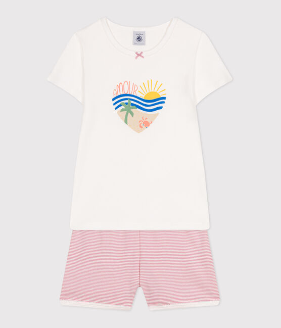 Pijama corto infantil de algodón blanco MARSHMALLOW/rosa CHARME