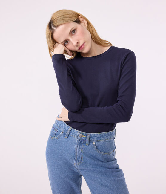 Camiseta Iconique de manga larga de punto liso para mujer azul SMOKING