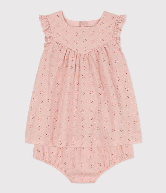 Vestido con bombacho de bordado inglés para bebé rosa SALINE