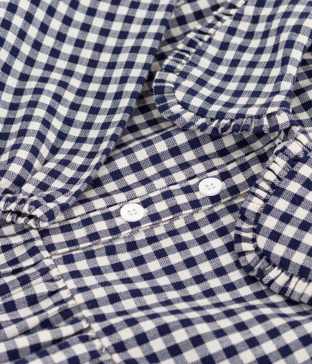 Vestido infantil de manga larga de franela a cuadros azul/crudo