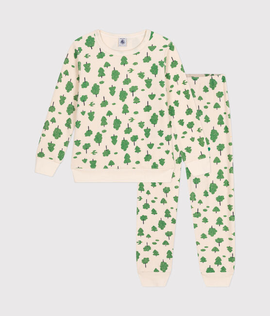 Pijama infantil de tejido de rizo cepillado con estampado de árboles blanco AVALANCHE/ MULTICO