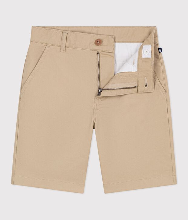Bermudas cortas infantiles de algod&oacute;n liso beige