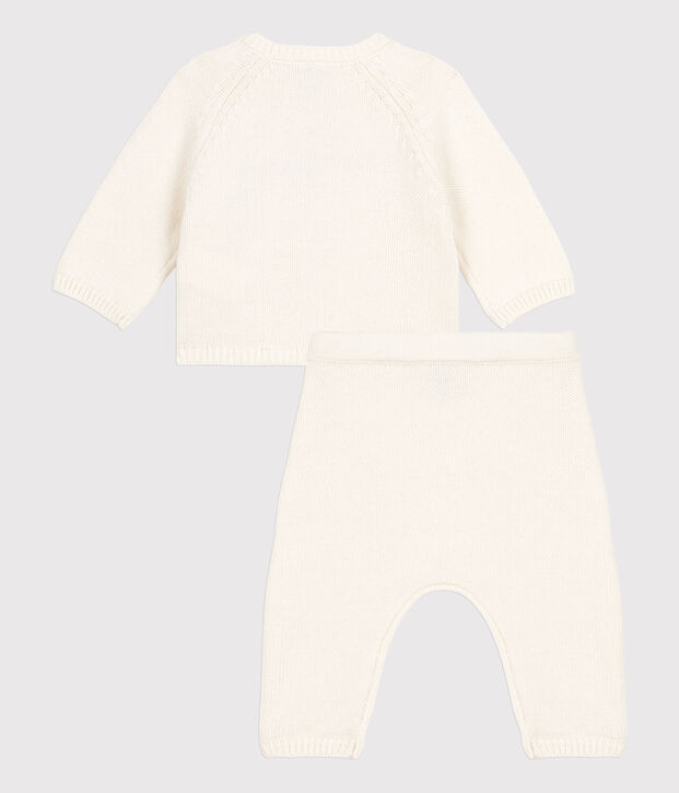 Conjunto de 2 prendas de punto tricotado de lana y algod&oacute;n para beb&eacute; blanco