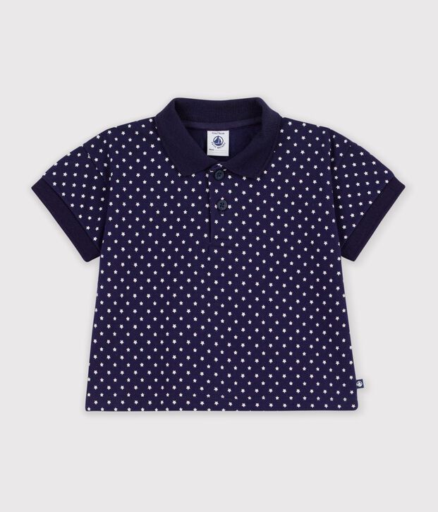 Polo de algod&oacute;n de manga corta con estampado de barcos para beb&eacute; azul/blanco