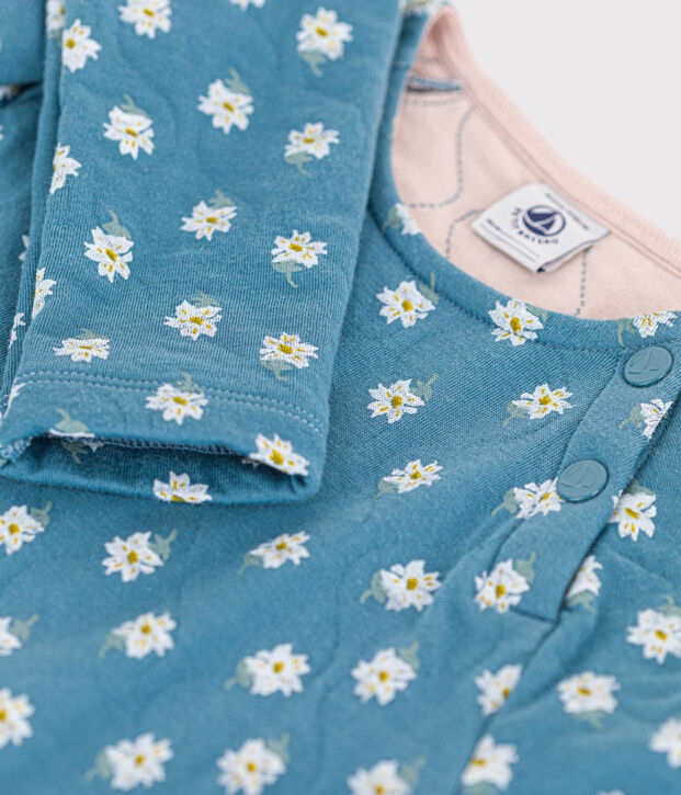 Vestido con flores de manga larga de t&uacute;bico de ni&ntilde;a azul/multicolor
