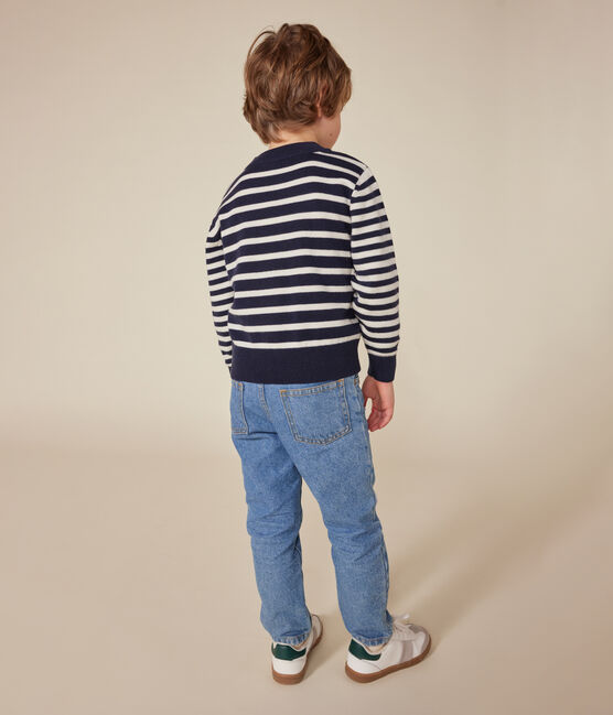 Jersey infantil de lana y algodón a rayas azul SMOKING/blanco MARSHMALLOW