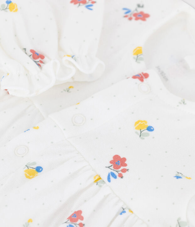 Vestido con estampado de flores de tejido t&uacute;bico ecol&oacute;gico de beb&eacute; blanco/multicolor
