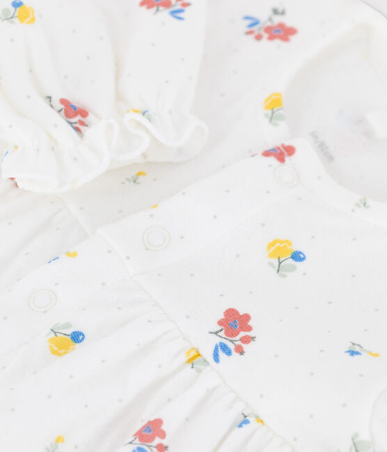 Vestido con estampado de flores de tejido túbico ecológico de bebé blanco MARSHMALLOW/blanco MULTICO