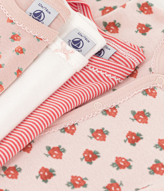 Lote de 1 pijama y 3 bodis de flores para bebé variante 1