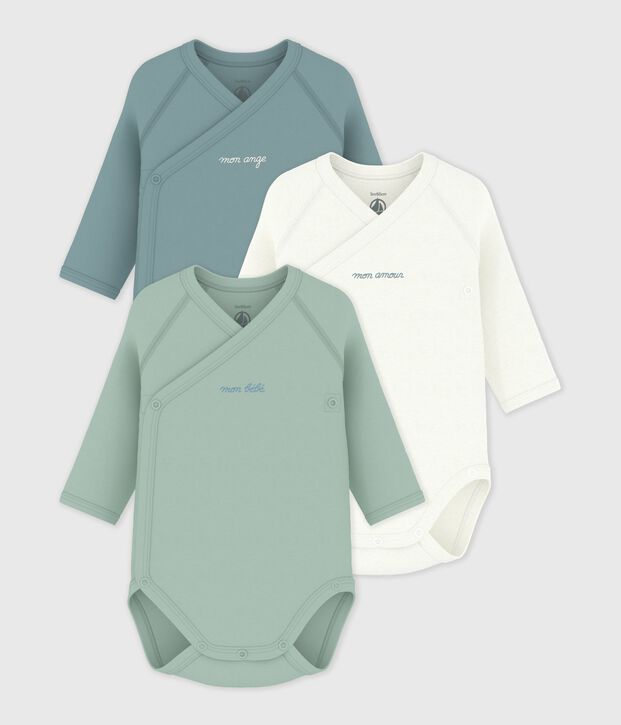 Juego de bodies cruzados y estampados de manga larga de algod&oacute;n para beb&eacute; multicolor