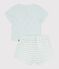 Conjunto corto de 2 piezas de algod&oacute;n con parte inferior a rayas para beb&eacute; azul/crudo