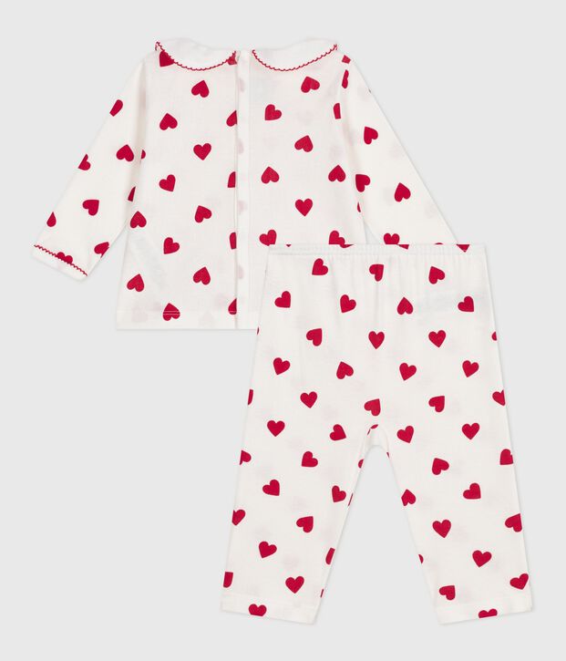 Pijama de 2 piezas con estampado de corazones para beb&eacute; blanco/rojo