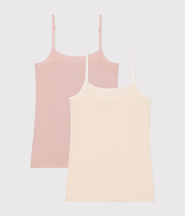Juego de 2 camisetas de tirantes de algod&oacute;n calado para mujer multicolor