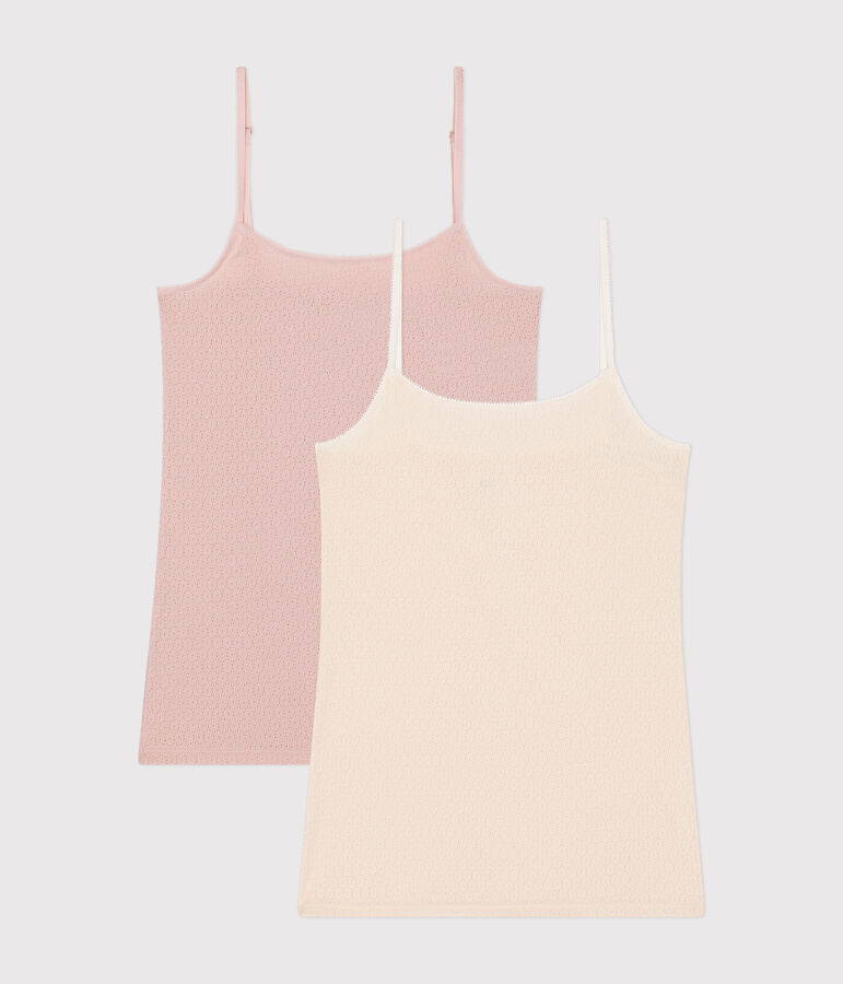 Juego de 2 camisetas de tirantes de algod&oacute;n calado para mujer multicolor