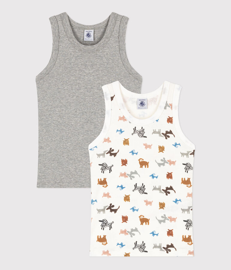 Juego de 2 camisetas de tirantes de algod&oacute;n con perro para ni&ntilde;o multicolor
