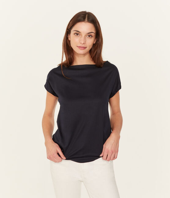 Camiseta manga corta de algodón sea island para mujer azul MARINE