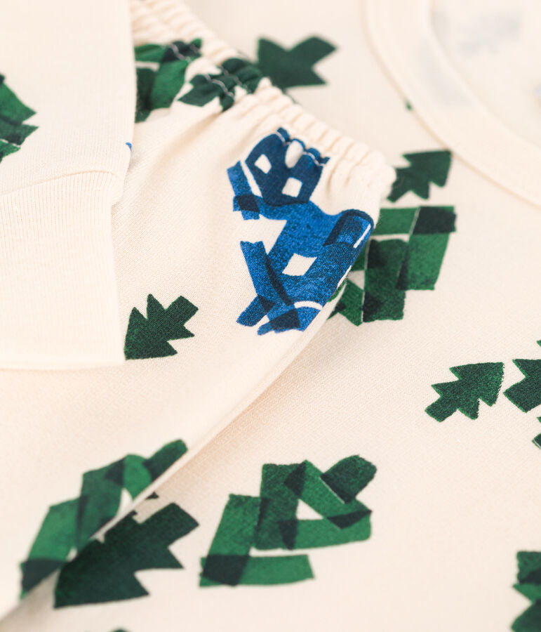 Pijama de felpa caba&ntilde;a para ni&ntilde;o/ni&ntilde;a crudo/multicolor