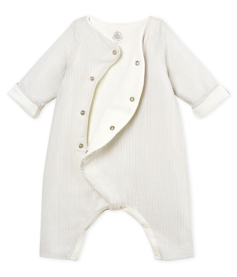Mono largo de rayas para beb&eacute; ni&ntilde;o blanco/gris