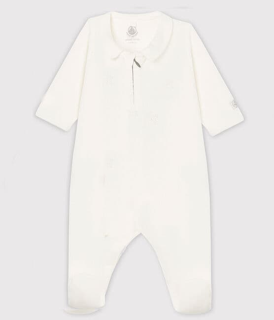 Pijama de terciopelo con cremallera para bebé blanco MARSHMALLOW
