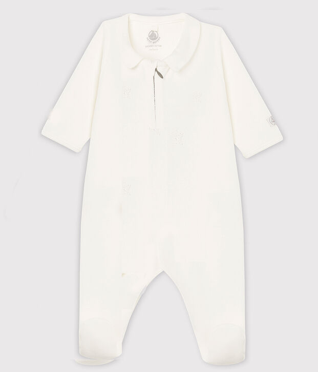 Pijama de terciopelo con cremallera para beb&eacute; blanco