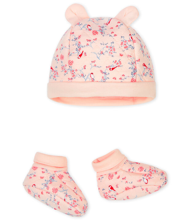 Juego de gorro de nacimiento y patucos para beb&eacute; de t&uacute;bico. rosa/multicolor